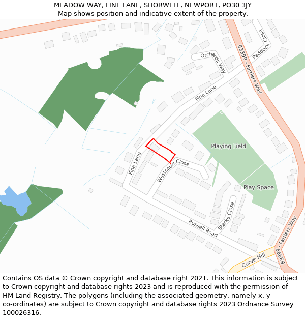 MEADOW WAY, FINE LANE, SHORWELL, NEWPORT, PO30 3JY: Location map and indicative extent of plot