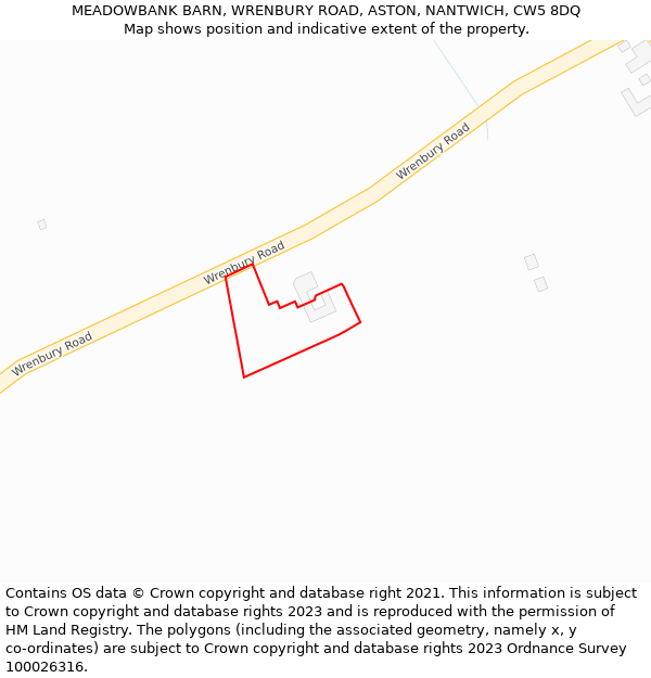 MEADOWBANK BARN, WRENBURY ROAD, ASTON, NANTWICH, CW5 8DQ: Location map and indicative extent of plot