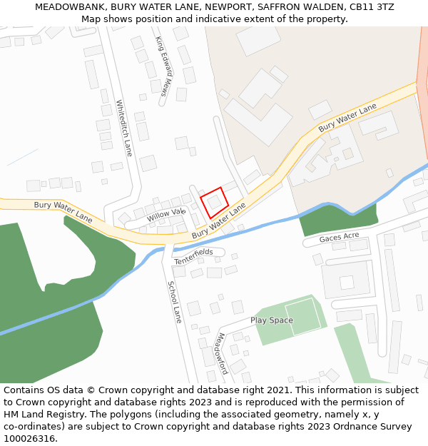 MEADOWBANK, BURY WATER LANE, NEWPORT, SAFFRON WALDEN, CB11 3TZ: Location map and indicative extent of plot