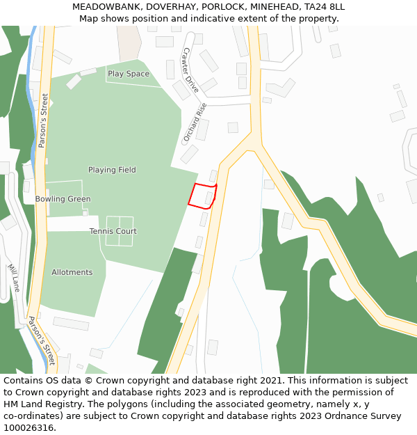 MEADOWBANK, DOVERHAY, PORLOCK, MINEHEAD, TA24 8LL: Location map and indicative extent of plot