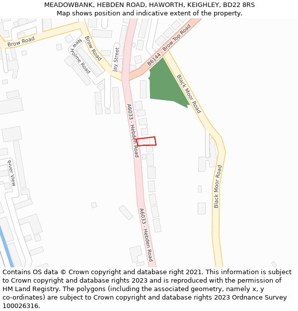 MEADOWBANK, HEBDEN ROAD, HAWORTH, KEIGHLEY, BD22 8RS: Location map and indicative extent of plot