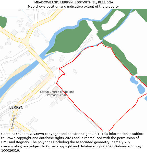 MEADOWBANK, LERRYN, LOSTWITHIEL, PL22 0QA: Location map and indicative extent of plot