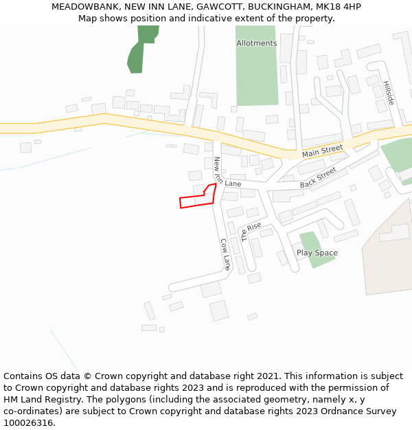 MEADOWBANK, NEW INN LANE, GAWCOTT, BUCKINGHAM, MK18 4HP: Location map and indicative extent of plot