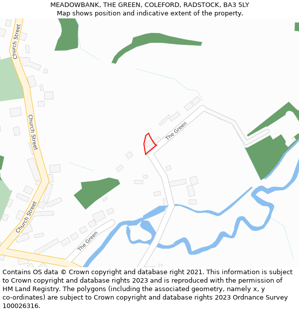 MEADOWBANK, THE GREEN, COLEFORD, RADSTOCK, BA3 5LY: Location map and indicative extent of plot