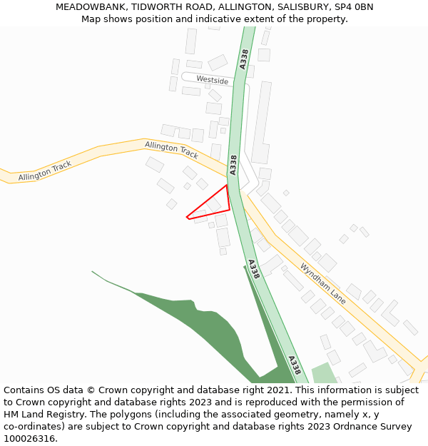 MEADOWBANK, TIDWORTH ROAD, ALLINGTON, SALISBURY, SP4 0BN: Location map and indicative extent of plot