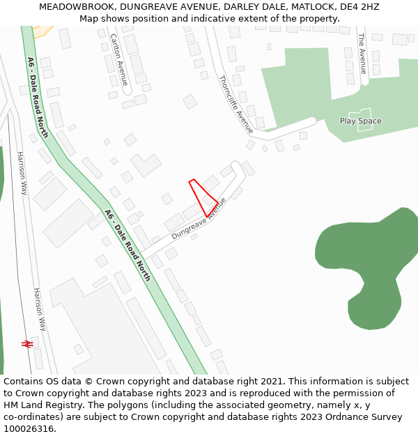 MEADOWBROOK, DUNGREAVE AVENUE, DARLEY DALE, MATLOCK, DE4 2HZ: Location map and indicative extent of plot