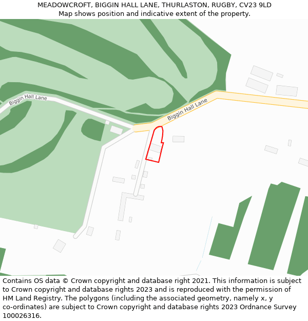 MEADOWCROFT, BIGGIN HALL LANE, THURLASTON, RUGBY, CV23 9LD: Location map and indicative extent of plot