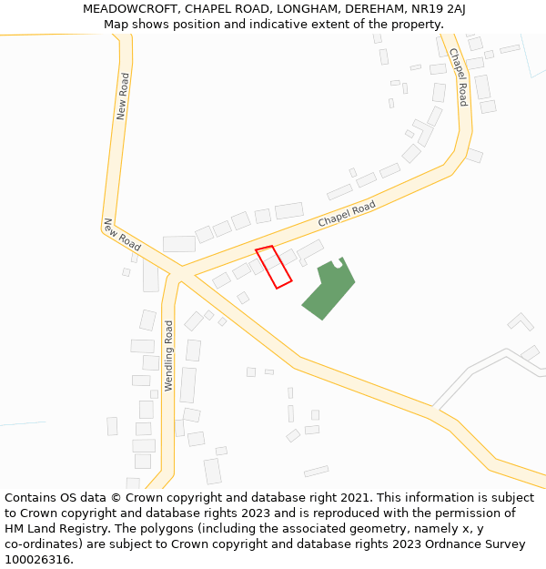 MEADOWCROFT, CHAPEL ROAD, LONGHAM, DEREHAM, NR19 2AJ: Location map and indicative extent of plot