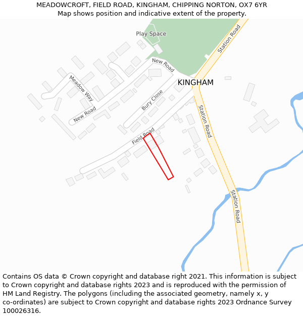 MEADOWCROFT, FIELD ROAD, KINGHAM, CHIPPING NORTON, OX7 6YR: Location map and indicative extent of plot