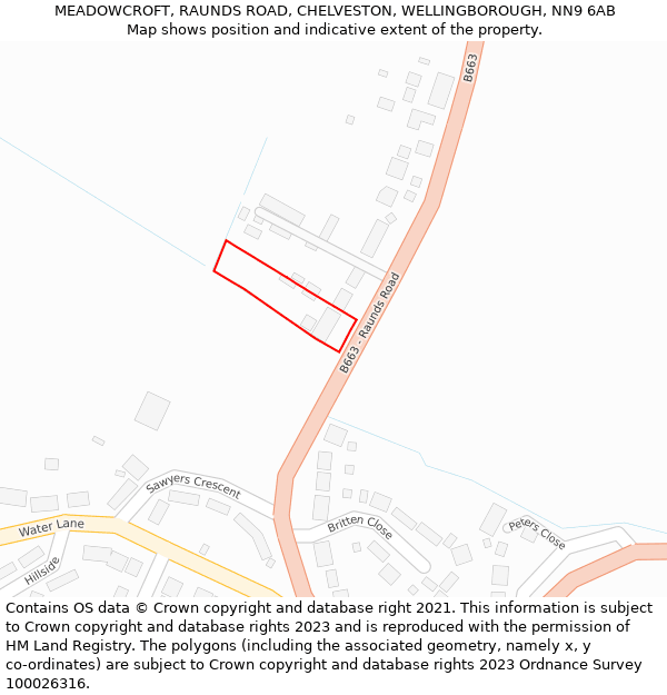 MEADOWCROFT, RAUNDS ROAD, CHELVESTON, WELLINGBOROUGH, NN9 6AB: Location map and indicative extent of plot