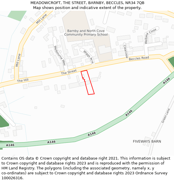 MEADOWCROFT, THE STREET, BARNBY, BECCLES, NR34 7QB: Location map and indicative extent of plot