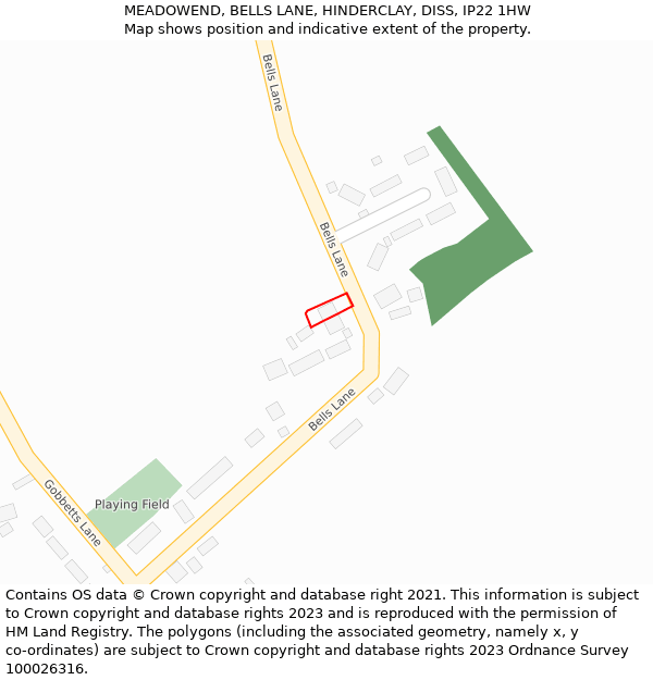 MEADOWEND, BELLS LANE, HINDERCLAY, DISS, IP22 1HW: Location map and indicative extent of plot