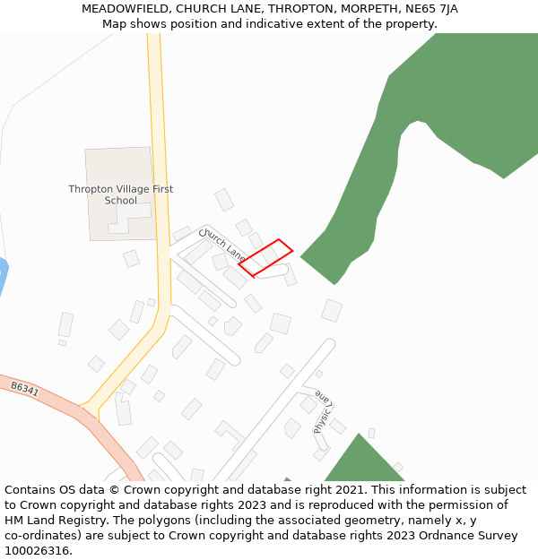 MEADOWFIELD, CHURCH LANE, THROPTON, MORPETH, NE65 7JA: Location map and indicative extent of plot