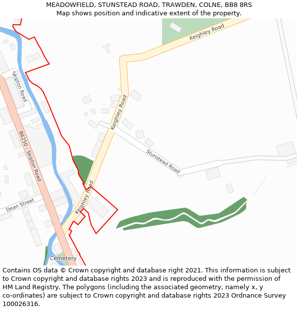 MEADOWFIELD, STUNSTEAD ROAD, TRAWDEN, COLNE, BB8 8RS: Location map and indicative extent of plot