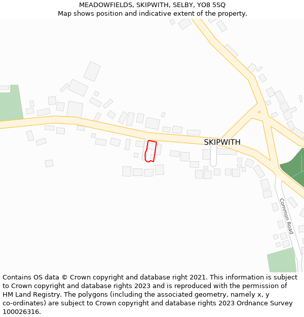 MEADOWFIELDS, SKIPWITH, SELBY, YO8 5SQ: Location map and indicative extent of plot