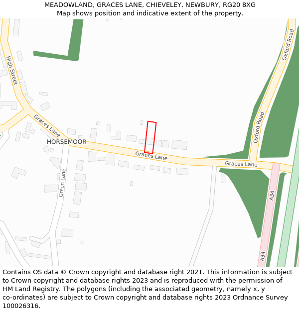 MEADOWLAND, GRACES LANE, CHIEVELEY, NEWBURY, RG20 8XG: Location map and indicative extent of plot