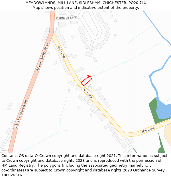 MEADOWLANDS, MILL LANE, SIDLESHAM, CHICHESTER, PO20 7LU: Location map and indicative extent of plot