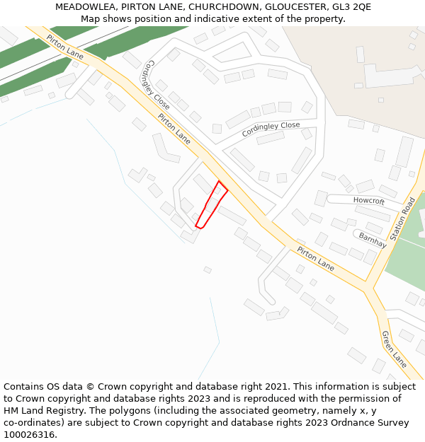 MEADOWLEA, PIRTON LANE, CHURCHDOWN, GLOUCESTER, GL3 2QE: Location map and indicative extent of plot