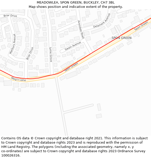 MEADOWLEA, SPON GREEN, BUCKLEY, CH7 3BL: Location map and indicative extent of plot