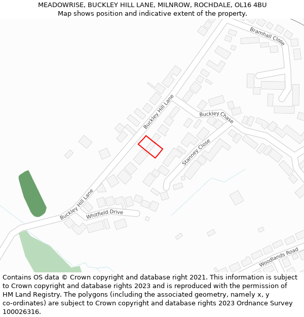 MEADOWRISE, BUCKLEY HILL LANE, MILNROW, ROCHDALE, OL16 4BU: Location map and indicative extent of plot