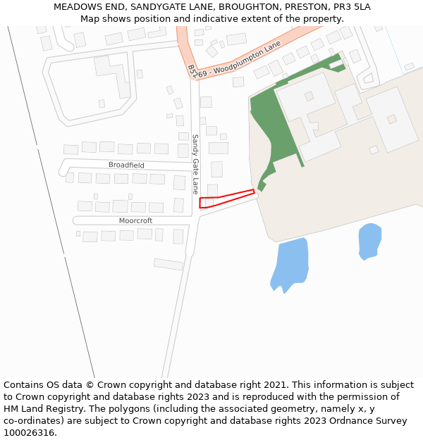 MEADOWS END, SANDYGATE LANE, BROUGHTON, PRESTON, PR3 5LA: Location map and indicative extent of plot