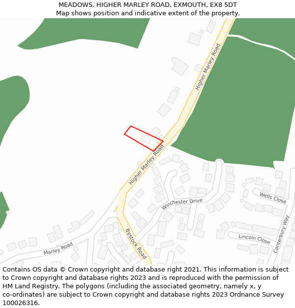 MEADOWS, HIGHER MARLEY ROAD, EXMOUTH, EX8 5DT: Location map and indicative extent of plot