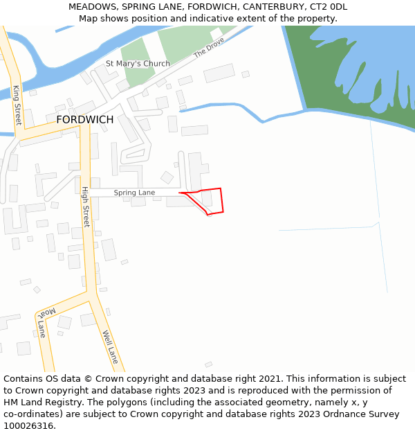 MEADOWS, SPRING LANE, FORDWICH, CANTERBURY, CT2 0DL: Location map and indicative extent of plot