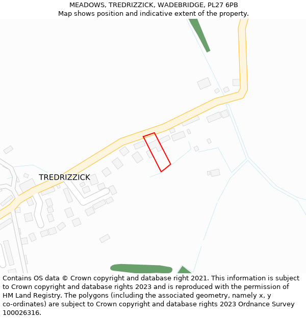 MEADOWS, TREDRIZZICK, WADEBRIDGE, PL27 6PB: Location map and indicative extent of plot