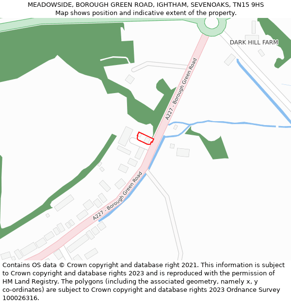 MEADOWSIDE, BOROUGH GREEN ROAD, IGHTHAM, SEVENOAKS, TN15 9HS: Location map and indicative extent of plot