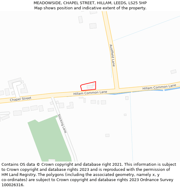 MEADOWSIDE, CHAPEL STREET, HILLAM, LEEDS, LS25 5HP: Location map and indicative extent of plot