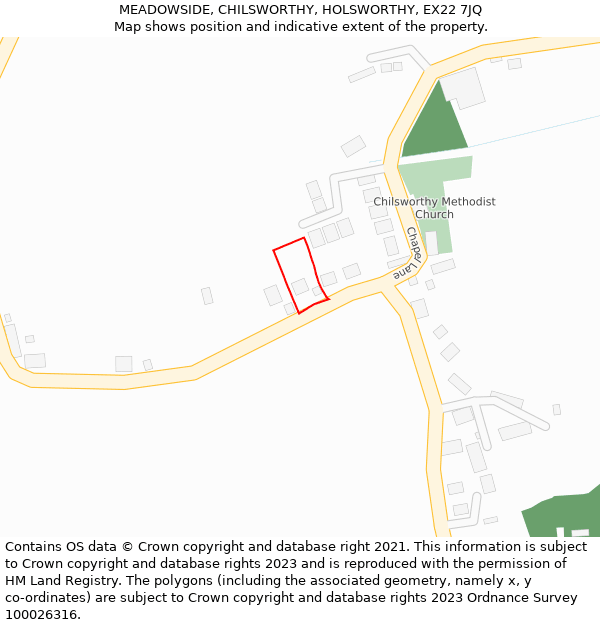 MEADOWSIDE, CHILSWORTHY, HOLSWORTHY, EX22 7JQ: Location map and indicative extent of plot