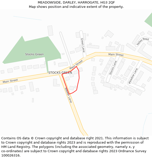 MEADOWSIDE, DARLEY, HARROGATE, HG3 2QF: Location map and indicative extent of plot