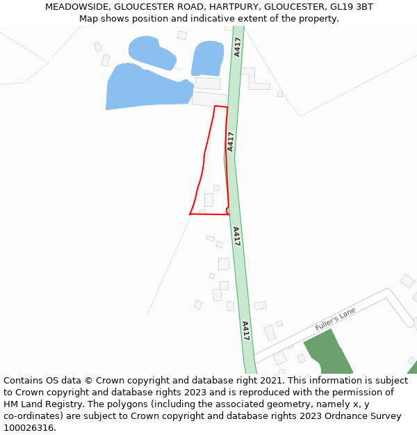 MEADOWSIDE, GLOUCESTER ROAD, HARTPURY, GLOUCESTER, GL19 3BT: Location map and indicative extent of plot