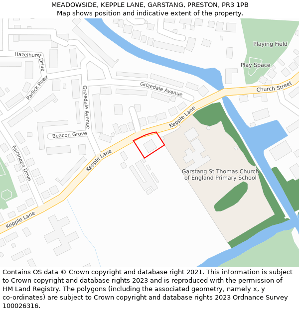 MEADOWSIDE, KEPPLE LANE, GARSTANG, PRESTON, PR3 1PB: Location map and indicative extent of plot