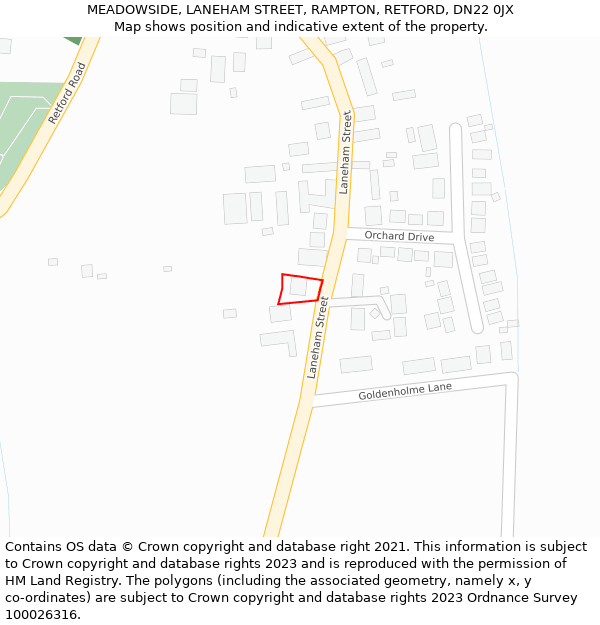 MEADOWSIDE, LANEHAM STREET, RAMPTON, RETFORD, DN22 0JX: Location map and indicative extent of plot