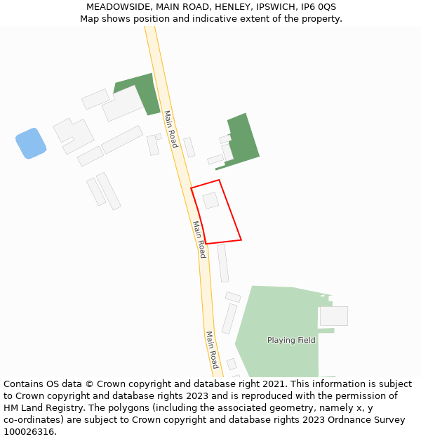 MEADOWSIDE, MAIN ROAD, HENLEY, IPSWICH, IP6 0QS: Location map and indicative extent of plot