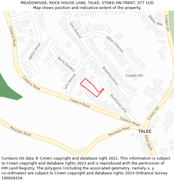 MEADOWSIDE, ROCK HOUSE LANE, TALKE, STOKE-ON-TRENT, ST7 1UD: Location map and indicative extent of plot