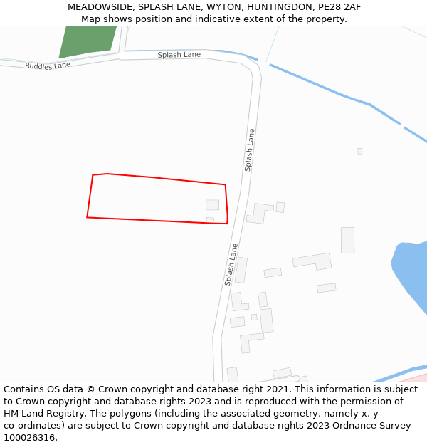 MEADOWSIDE, SPLASH LANE, WYTON, HUNTINGDON, PE28 2AF: Location map and indicative extent of plot