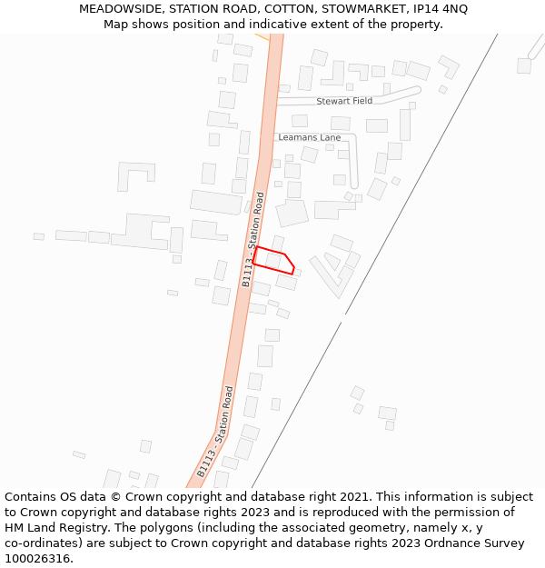 MEADOWSIDE, STATION ROAD, COTTON, STOWMARKET, IP14 4NQ: Location map and indicative extent of plot