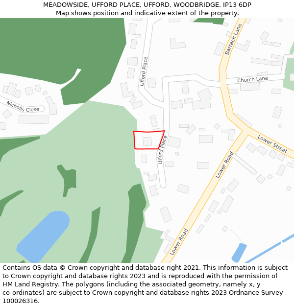 MEADOWSIDE, UFFORD PLACE, UFFORD, WOODBRIDGE, IP13 6DP: Location map and indicative extent of plot