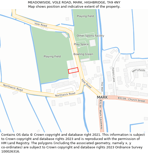 MEADOWSIDE, VOLE ROAD, MARK, HIGHBRIDGE, TA9 4NY: Location map and indicative extent of plot