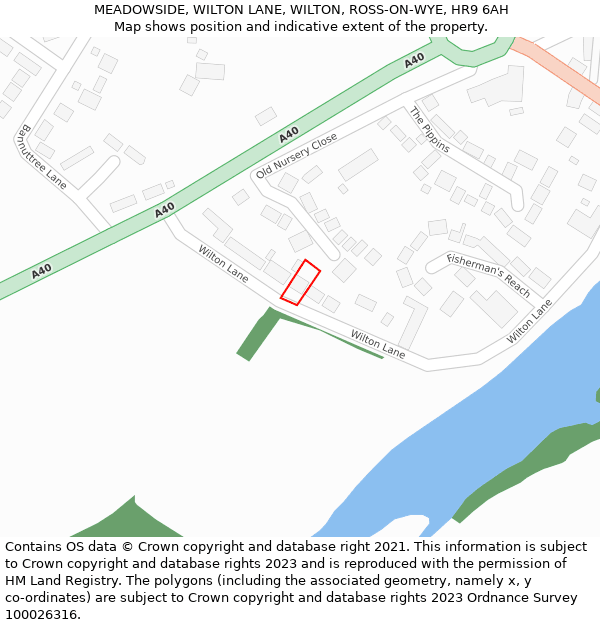 MEADOWSIDE, WILTON LANE, WILTON, ROSS-ON-WYE, HR9 6AH: Location map and indicative extent of plot