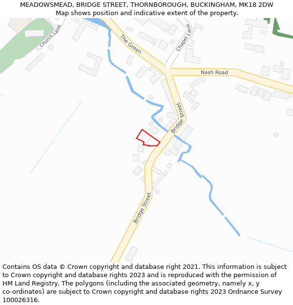 MEADOWSMEAD, BRIDGE STREET, THORNBOROUGH, BUCKINGHAM, MK18 2DW: Location map and indicative extent of plot