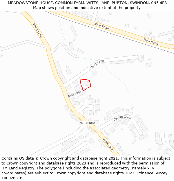 MEADOWSTONE HOUSE, COMMON FARM, WITTS LANE, PURTON, SWINDON, SN5 4ES: Location map and indicative extent of plot