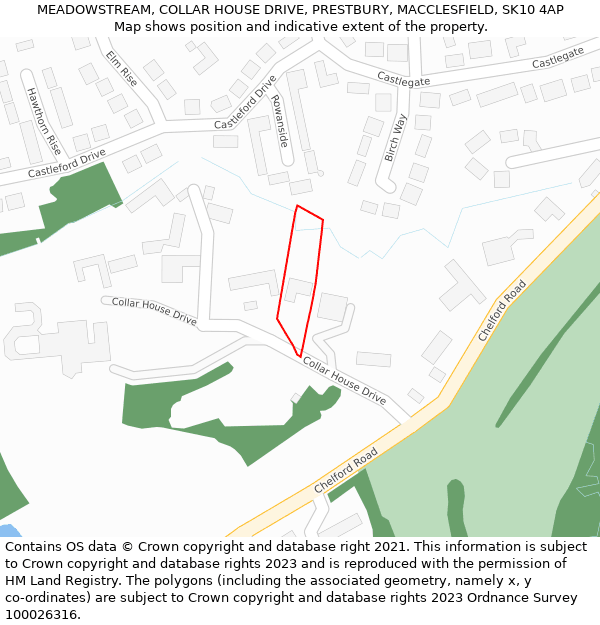 MEADOWSTREAM, COLLAR HOUSE DRIVE, PRESTBURY, MACCLESFIELD, SK10 4AP: Location map and indicative extent of plot