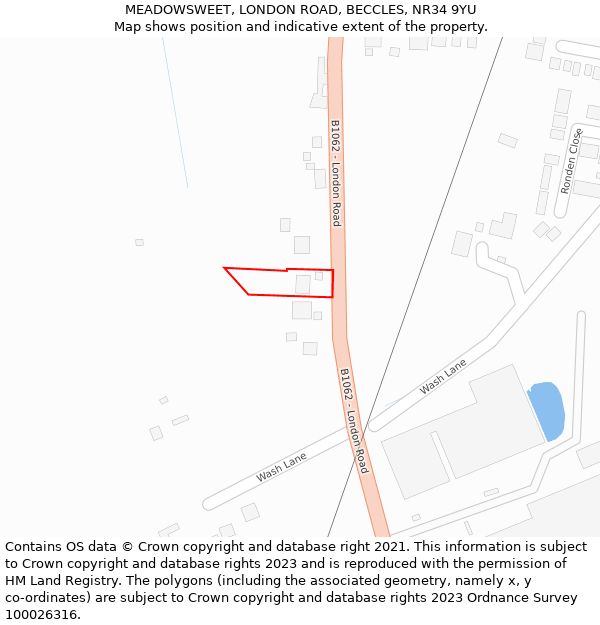 MEADOWSWEET, LONDON ROAD, BECCLES, NR34 9YU: Location map and indicative extent of plot