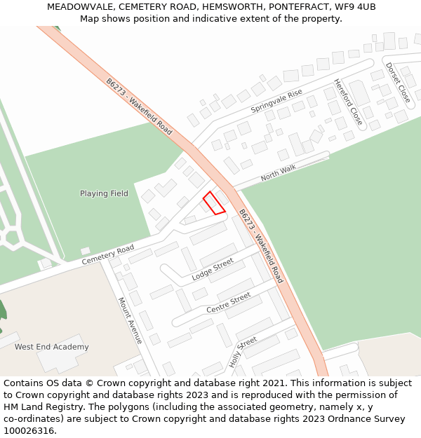 MEADOWVALE, CEMETERY ROAD, HEMSWORTH, PONTEFRACT, WF9 4UB: Location map and indicative extent of plot