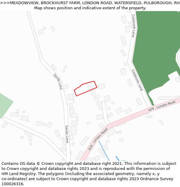 MEADOWVIEW, BROCKHURST FARM, LONDON ROAD, WATERSFIELD, PULBOROUGH, RH20 1NX: Location map and indicative extent of plot