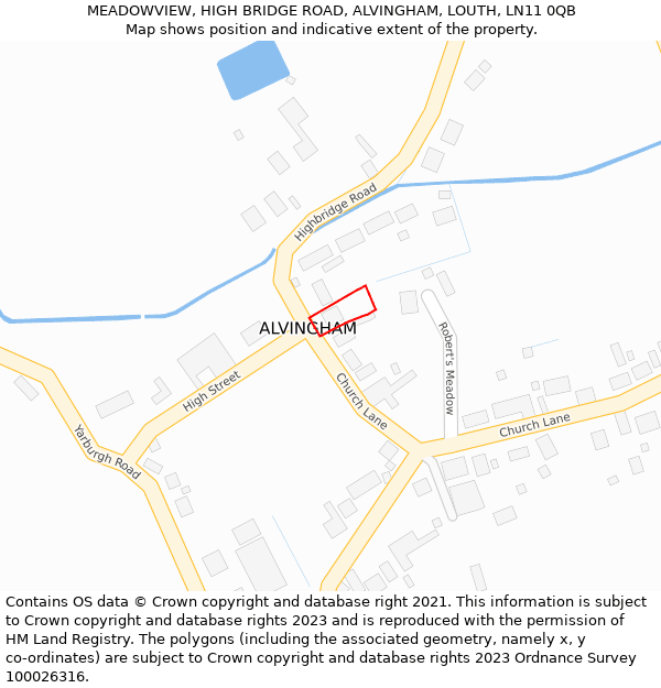 MEADOWVIEW, HIGH BRIDGE ROAD, ALVINGHAM, LOUTH, LN11 0QB: Location map and indicative extent of plot