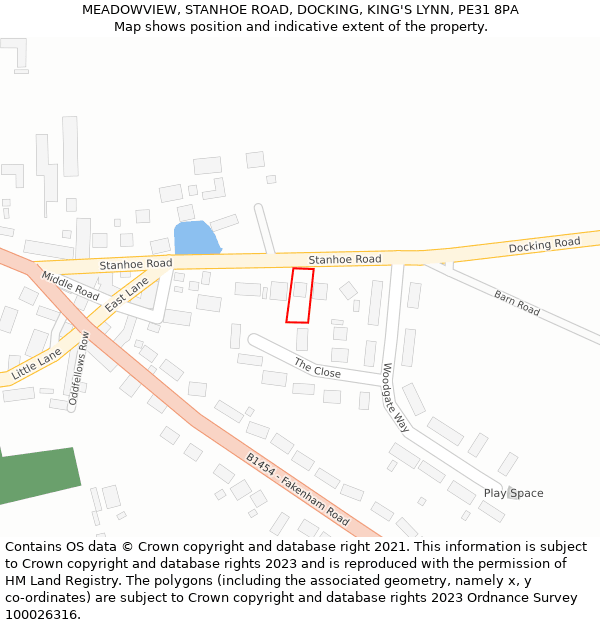 MEADOWVIEW, STANHOE ROAD, DOCKING, KING'S LYNN, PE31 8PA: Location map and indicative extent of plot